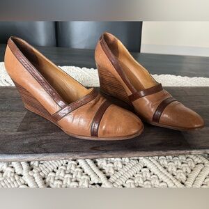 DAVIDS Vintage Wedge Shoes Brown Size 39.5 EUC